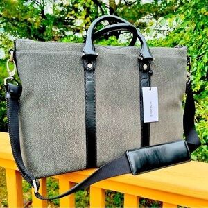 Brahmin Beckett Charcoal Suede Leather Weekender Laptop Bag NWT